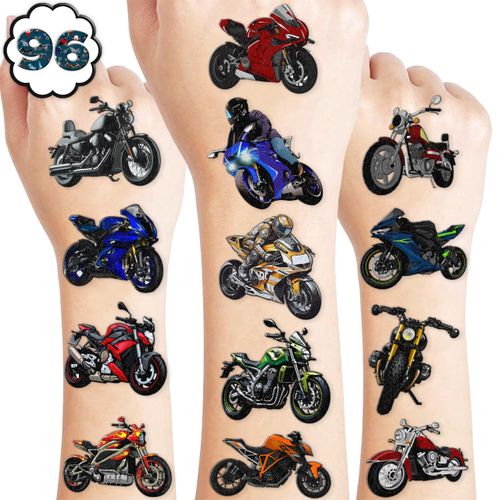 100 PCS Motorcycle Temporary Tattoos Themed Birthday Party Supplies Decorations Favors Decor Dirt Bike Motocross Racing Rider Biker Tattoo Stickers Gifts For Game Boys Girls Classroom School Prizes