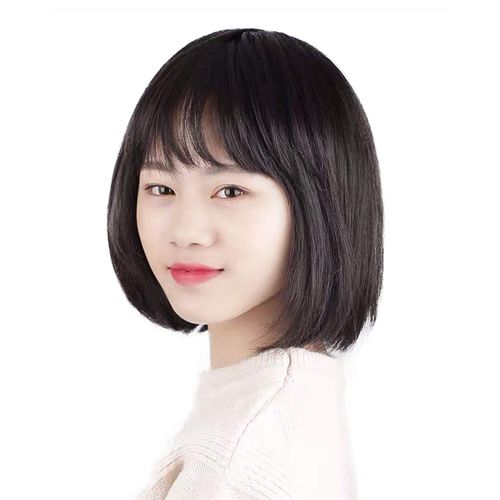 HIYE Bob Wig, 100% Human Hair, Full Wig, Ultra Realistic Whorl, For Women, Medical Use, Bangs, Natural, Breathable, 11.8 inches (30 cm) black