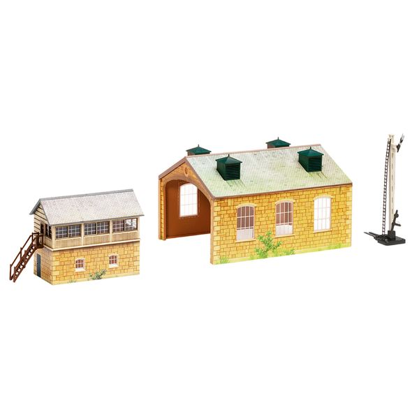 Hornby R8231 OO Gauge Building Extension Pack 5, Model Train Accessories For Adding Scenery & Buildings To 00 Gauge Model Railway, Includes: Engine Shed, Signal & Box Distant Signal - 1:76 Scale