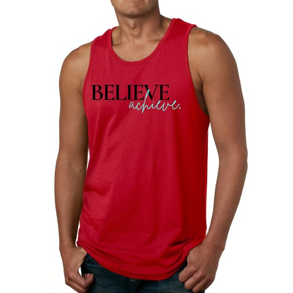 Mens Fitness Tank Top Graphic T-shirt Believe and Achieve - Red / S