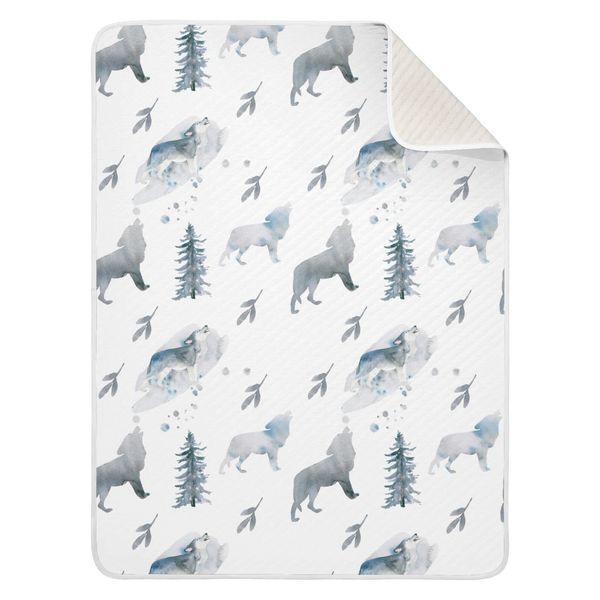 Ollabaky Animal Wolf Baby Blanket for Boys Girls Cotton Throw Blanket Swaddle Blanket for Crib Stroller Nursery Receiving Blanket Infant Toddler Unisex 30"x40"