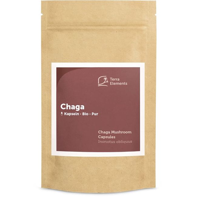 Terra Elements Bio Chaga Kapseln (400 mg, 150 St) I Inonotus oliquus I Ganzer Fruchtkörper I 100% rein I Vegan I Rohkost