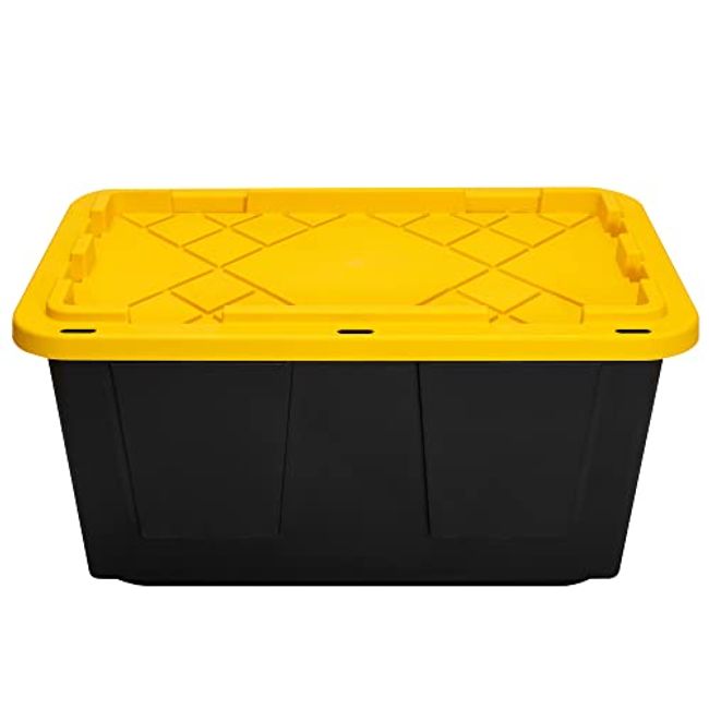 Plastic Storage Bin Lid 27 Gallon Black Yellow