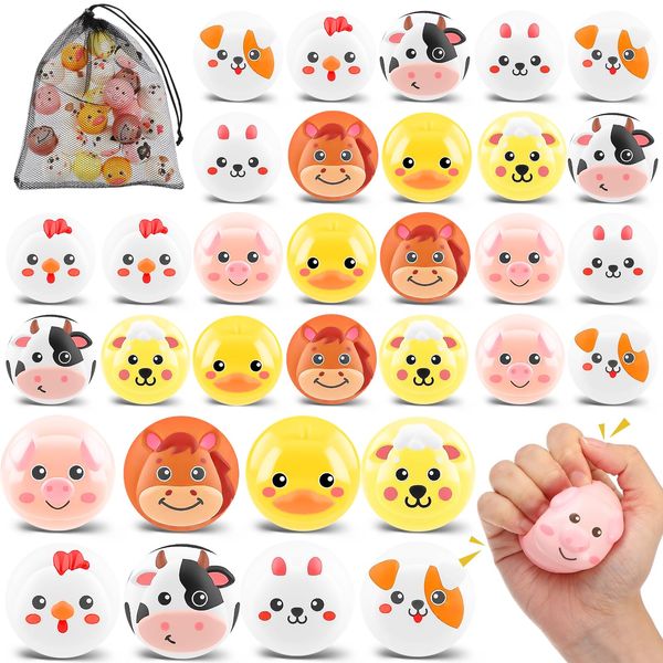 HyDren 48 Pcs Animal Stress Balls Bulk 2'' Cute Farm Animal Squeeze Ball Mini Foam Stress Ball Funny Fidget Toys with Bag for Kids Adults Animal Party Favors Birthday School Gift, 8 Styles