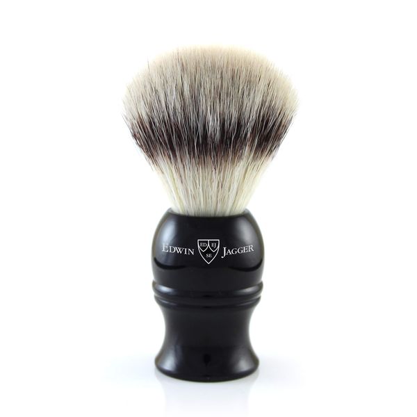 Edwin Jagger 1EJ336SYNST Classic Synthetic Silver Tip Fibre Eco-Friendly Vegan Exfoliating Shaving Brush for Shaving Cream or Shaving Soap for Men and Women (Black)