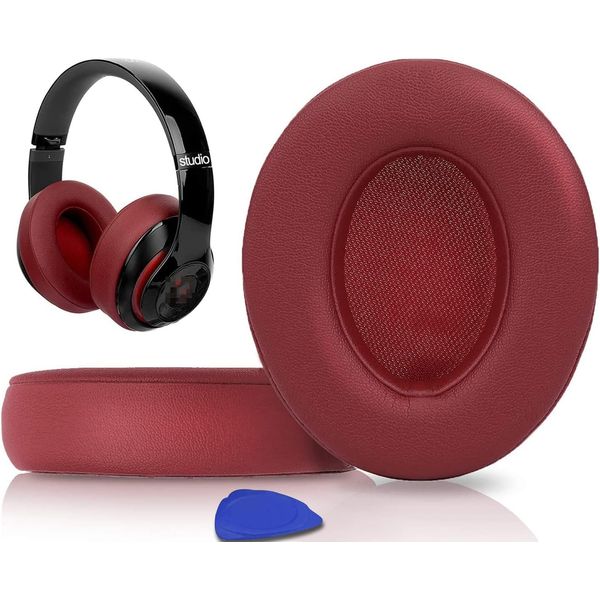 SoloWIT Replacement Ear Pads Cushions for Beats Studio 2.0 & 3 Wired/Wireless OVER-EAR Headphones, Earpads with Soft Protein Leather, Noise Isolation Memory Foam (Burgundy)