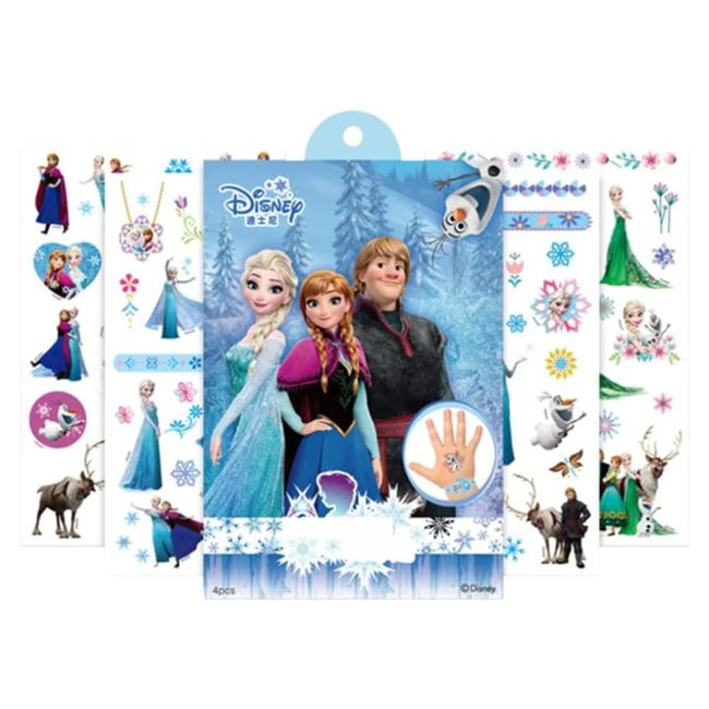 Fashion Yo 4 Sheets Kids Girls Princess Frozen Mermaid Temporary Tattoos Sticker Birthday Party Bag Fillers Favors Supplies Gifts Goodies,Fake Waterproof Temporary Tattoo Set (Elsa)