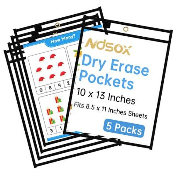 5 Packs Oversized Dry Erase Pockets Reusable Plastic Sleeves Clear Job Ticket...