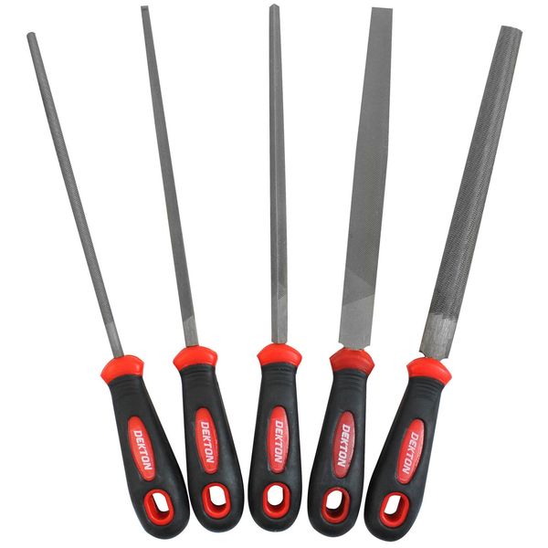 Dekton 5pc Engineers File Rasp Set 200mm Soft Grip Filing Flat Triangle Round Square