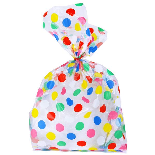 Kipp Brothers Pack of 24 Plastic Printed Goody Bags with Twist Ties, Food Safe - Polka Dot