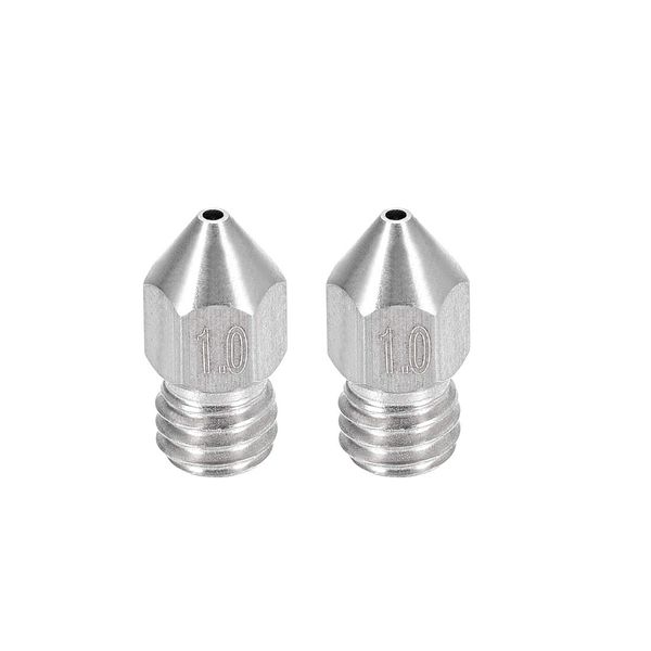 uxcell 2Pcs 3D Printer Nozzle Stainless Steel MK8 Nozzle 1mm Extruder Print Head Filament 1.75mm for M6 3D Printer