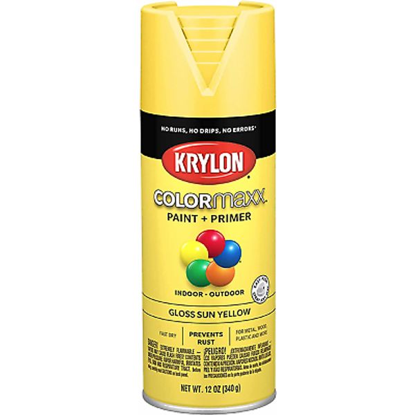 12 Oz  K05541007 Sun Yellow Colormaxx Paint & Primer Spray Paint, Gloss