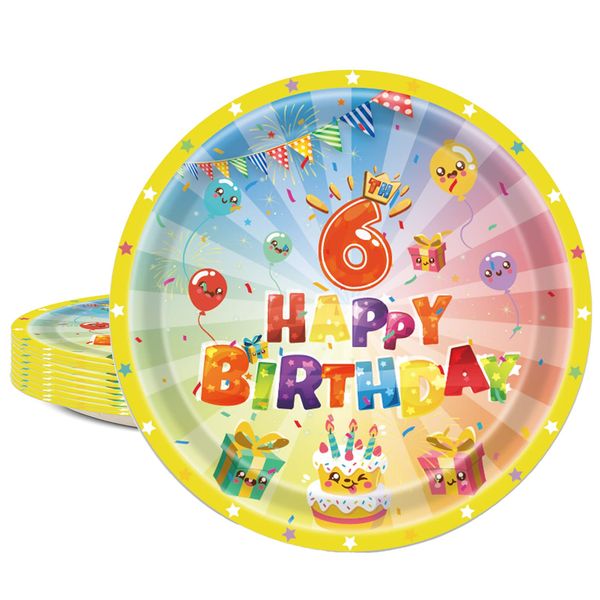 16pcs Kids 6th Birthday Paper Plates 7 inch 6th Party Table Decor,6th Girls Boys Birthday Party Paper Plates 7" Tableware,Happy 6th Birthday Tableware Plate for Girls,Boys,Kids Party Plates Supplies