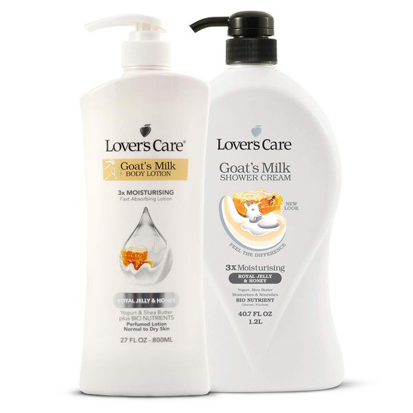 Lover's Care Goat Milk Body Lotion for Dry Skin Royal Jelly & Honey 27.05oz (800ml) - Combo Body Lotion & Body Wash…