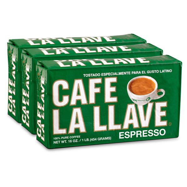 Cafe La Llave Espresso Dark Roast Coffee, 16 Ounce (Pack of 3)