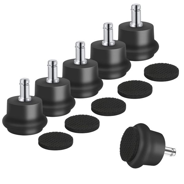 Omyoffice Caster Fixed, Chair Casters 0.4 x 0.9 inches (11 x 22 mm), Set of 5, Suitable for Chair Casters Replacement, Office Chair, Game Chair, Executive Chair, with Anti-Scratch Protection Foot Pads, Protects Floors Black