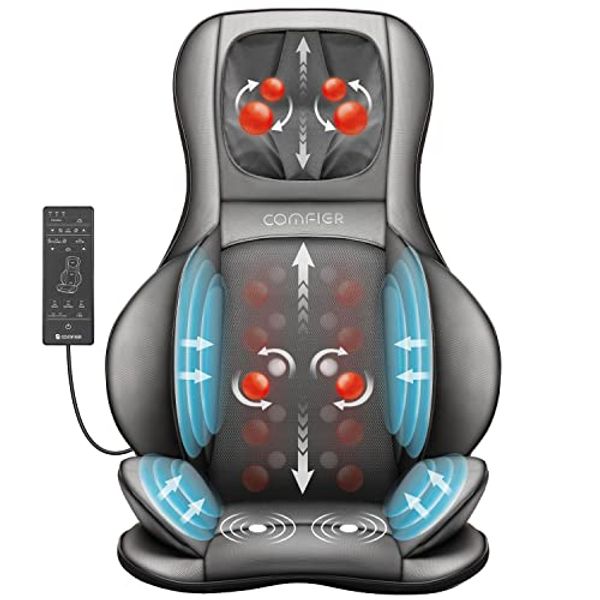 COMFIER Neck and Back Massager with Heat,Shiatsu Massage Chair Pad Portable with Compress & Rolling,Kneading Chair Massager for Full Back,Neck & Shoulder, Full Body,Grey…