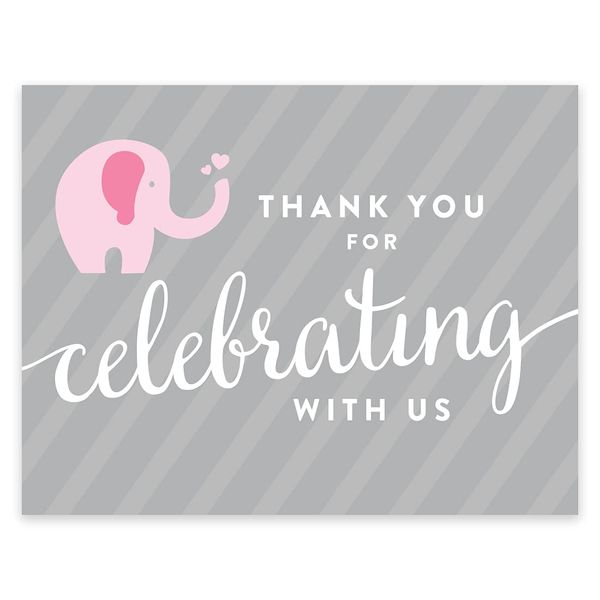 Andaz Press Pink Girl Elephant Baby Shower Collection, Party Sign, Thank You for Celebrating Wtih Us, 8.5x11-inch, 1-Pack