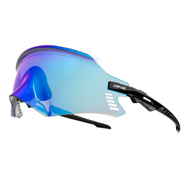 KAPVOE Fahrradbrille Mountainbike Sport Sonnenbrille Radfahren Motorrad BMX Herren Damen Blau Schwarz 02