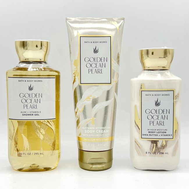 Bath & Body Works Golden Ocean Pearl 3-Piece Bundle ~ Shower Gel, Ultimate Hydration Body Cream and Body Lotion