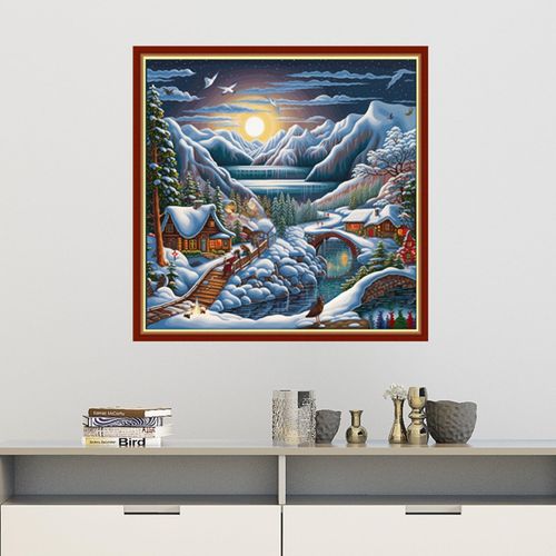 Findvoor Stamped Cross Stitch Kits for Beginners Full Range of Cross Stitching Embroidery Pattern for Kids or Adults, 11CT DIY Needlepoint Embroidery Starter Kits-Snow Scenery 17.7x17.7 inch