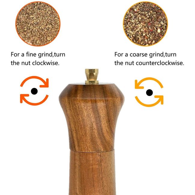 Salt and Pepper Grinders Set Solid Wood Body Pepper Mill with Adjustable  Coarseness Fine to Coarse 