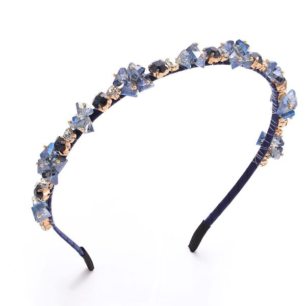 IYOU Bling Rhinestone Headbands Navy Blue Crystal Hair Band Gemstone Vintage Thin Hair Hoop Party Prom Hair Accessories for Women and Girls