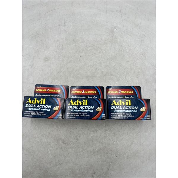3 Pack - Advil Dual Action With Acetaminophen Pain Reliever 144 Caplets