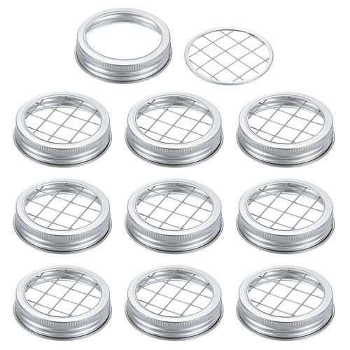 uxcell 10 Pcs Mason Jar Lid for Flower Insert 70mm Regular Mouth Canning Jar Lids Flower Organizer Lid Flower Frog Lid with Square Grids