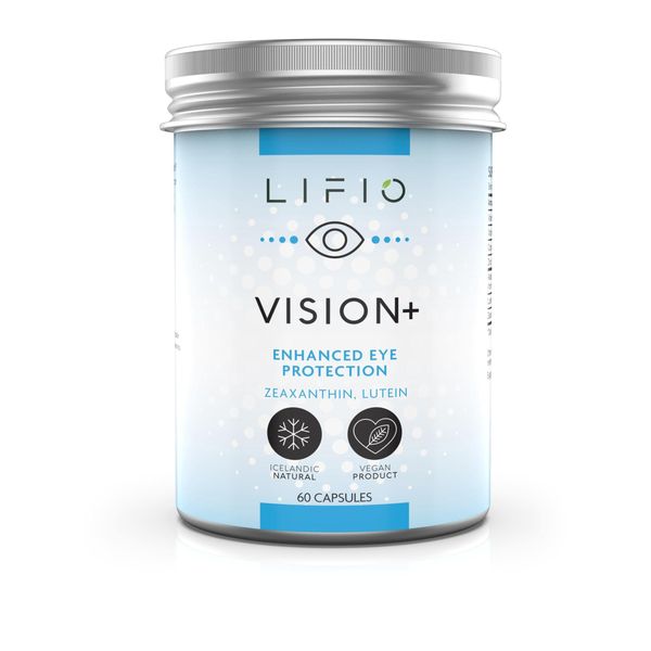 Lifio Vision+ Enhanced Eye Protection with Icelandic Astaxanthin, Zeaxanthin and Lutein, Vegan, 60 Capsules