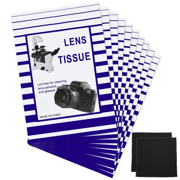 500 Pieces Lens Cleaning Paper Tissue and 2 Double Sided Cleaning Cloth-Lens Cleaning Paper for Camera Lenses, Microscopes, Computer Screens, Magnifiers, Glasses, 10 Booklets