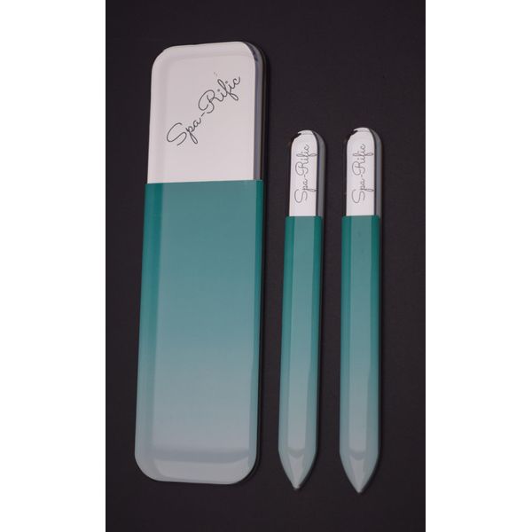 Spa-Rific 3pc Nano File Set: Professional Heavy Duty Glass Nail Files with Case Kit - Reusable Crystal Fingernail Manicure and Pedicure Tools for Men, Women, and Adults - Blue Ombre