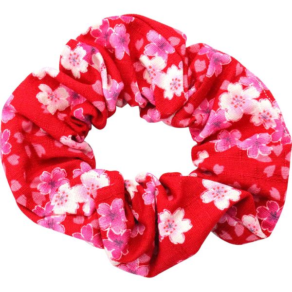 Matsumi Craft Sakura Han Scrunchie, Cherry Blossom/Red, 3.9 x 3.9 x 0.2 inches (10 x 10 x