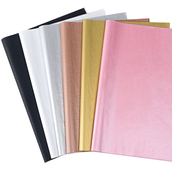 Feibmir 60 Sheets 6 Colors Metallic Tissue Paper,Gift Wrapping for Birthday Parties Christmas Weddings DIY Crafts,20 x 14 Inch(Rose Gold, Gold, Silver,Pink Gold,Black,White)