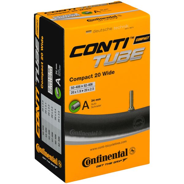 Continental 20" Bicycle Tube, Wide 1.9"/2.5" 34mm Schrader Valve