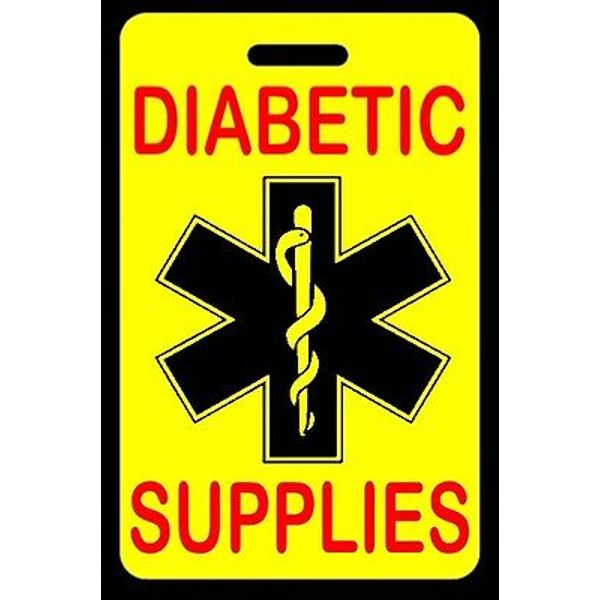 Safety Yellow DIABETIC SUPPLIES Luggage/Gear Bag Tag - FREE Personalization-New