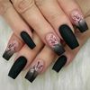 Kabwea 24 Piece Summer Press on Nails, Pink Black Gradient Square Stick on Nails