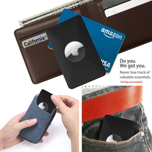 2PCS AirTag Case - Flex Credit Card Size Wallet Holder for AirTag, Purse, Handbag, Backpack, Clutch, Wristlet (Black)