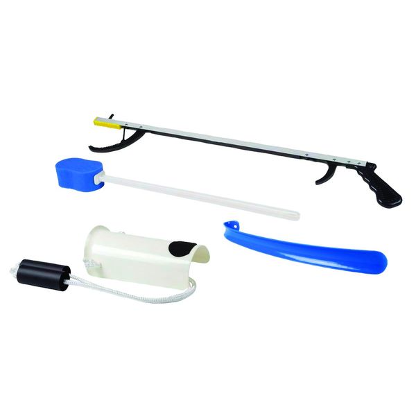 FabLife - 86-0071 Multiple Tool Hip Kit Daily Living Aid for Hip, Knee, and Back Rehabilitation, Including: 32" Reacher, Contoured Sponge, Formed Sock Aid and 18" Plastic Shoehorn