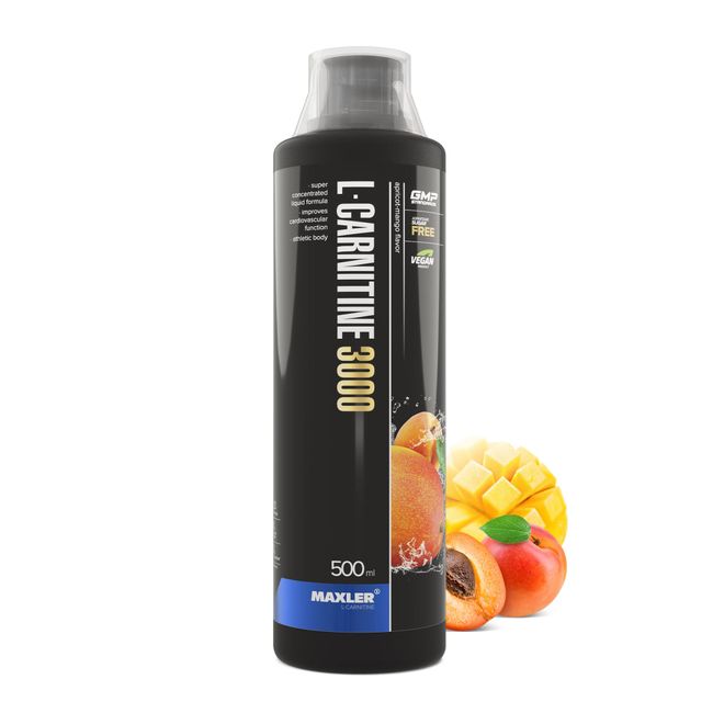 Maxler L-Carnitine 3000 - Aprikose-Mango - 500ml - Hochdosiertes L Carnitin Liquid - Vegane Nahrungsergänzuing - 3000mg Wirksotff pro Portion - 20 Portionen - Inklusive Messbecher