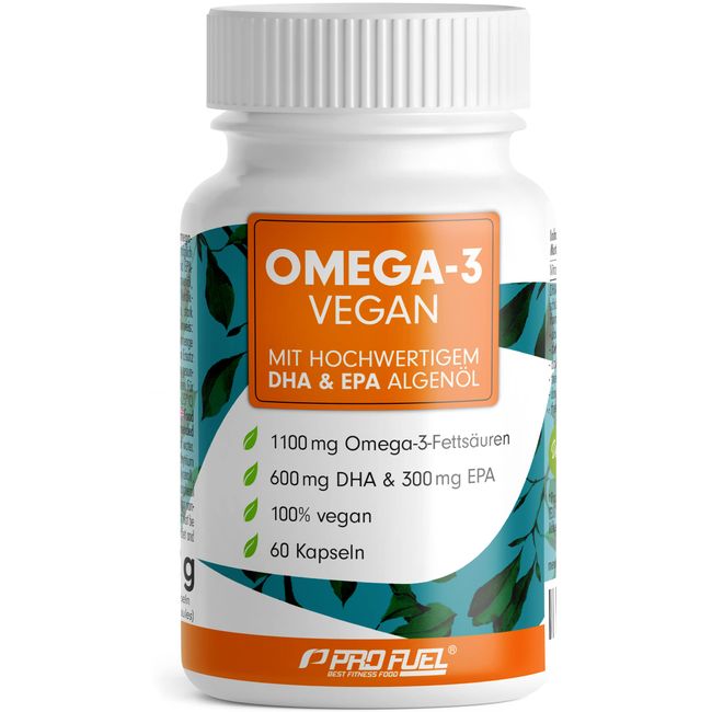 Omega-3 vegan Kapseln 60x - 2000 mg Algenöl pro Tag - hochdosiert: 600 mg DHA + 300 mg EPA - hochwertige Omega-3 Algenöl Kapseln mit DHA & EPA (2:1)