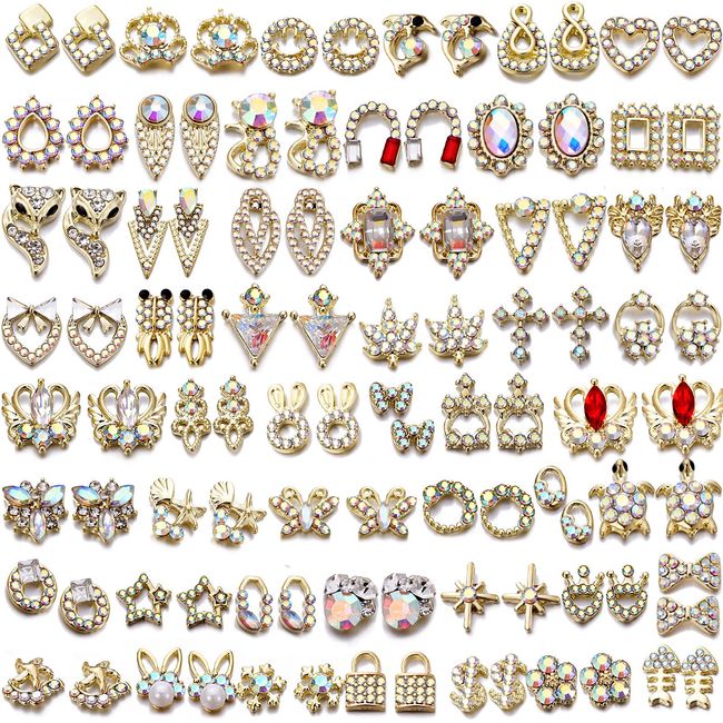 100PCS Gold Rhinestones for Nails 3D Nail Charms Acrylic Jewels Art Gems Stones