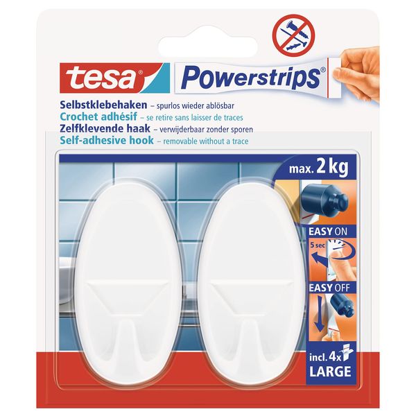 Tesa 58013-00052-01 Oval Hooks: 2 Hooks and 4 Strips, Size L