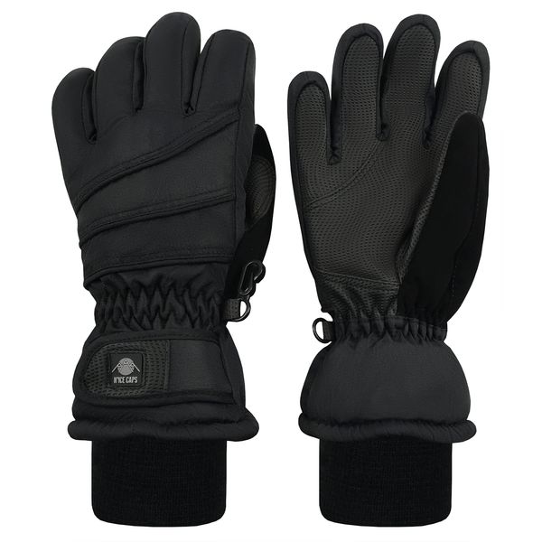 N'Ice Caps Kids Waterproof Thinsulate Warm Winter Gloves (Black 1, 5-6 Years)