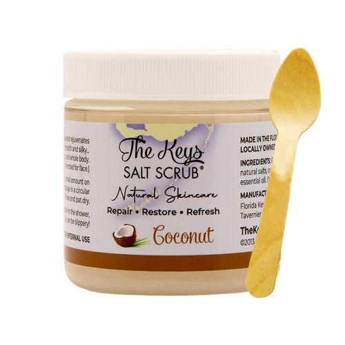 The Keys Florida Sea Salt Body Scrub, Foot Scrub, Exfoliating body scrub for Women, Men hands, and bikini area Made with Organic Coconut Essential Oil, Nutrient with Wooden Spoon (3.4 oz Travel Size).