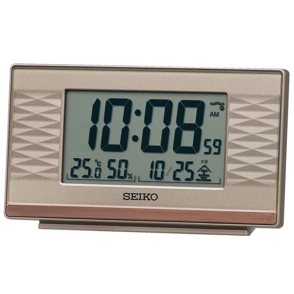 Seiko SQ791P Clock Table Clock, Pink Gold, Body Size: 3.1 x 5.3 x 1.5 inches (7.8 x 13.5 x 3.8 cm), Alarm Clock, Radio Wave, Digital,