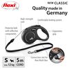 flexi New Classic Retractable Lead Cord, Black, Small, 5m (16ft)