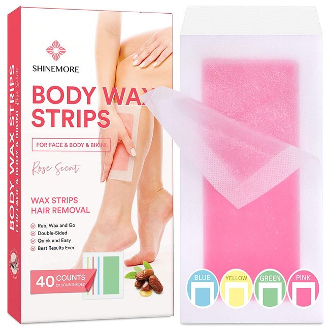 Body Wax Strips, Wax Hair Removal, Rose scent (40 Count Double-Sided)