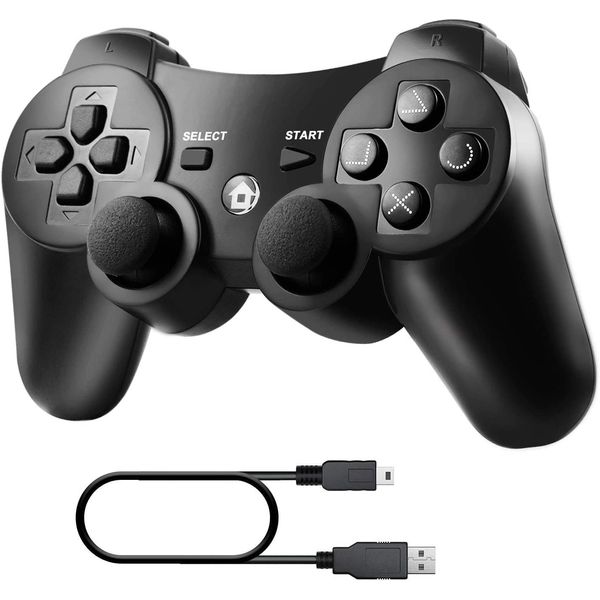 Diswoe Controller for PS-3, Wireless Bluetooth Controller Gamepad Joystick, Double Vibrating Controller for Play_station 3 with Charger Cable Cord Thump Grips