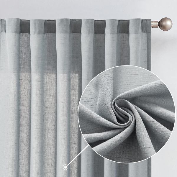 jinchan Linen Grey Curtains 63 Inch Length for Living Room Farmhouse Rod Pocket Back Tab Light Filtering Window Drapes for Bedroom Curtains Gray 2 Panels